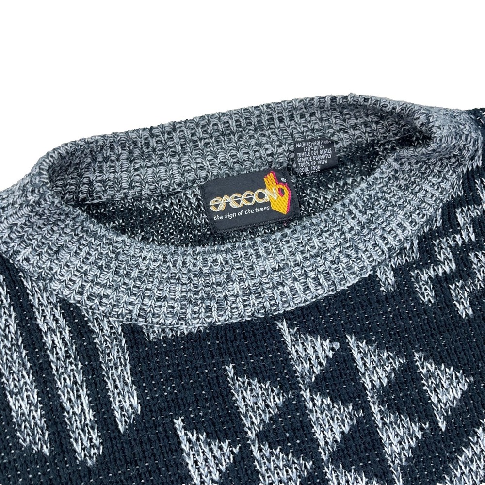 Vintage Grandpa Sweater Men Large Gray Black Geometric Crewneck 80s 90s Golf - Picture 4 of 11